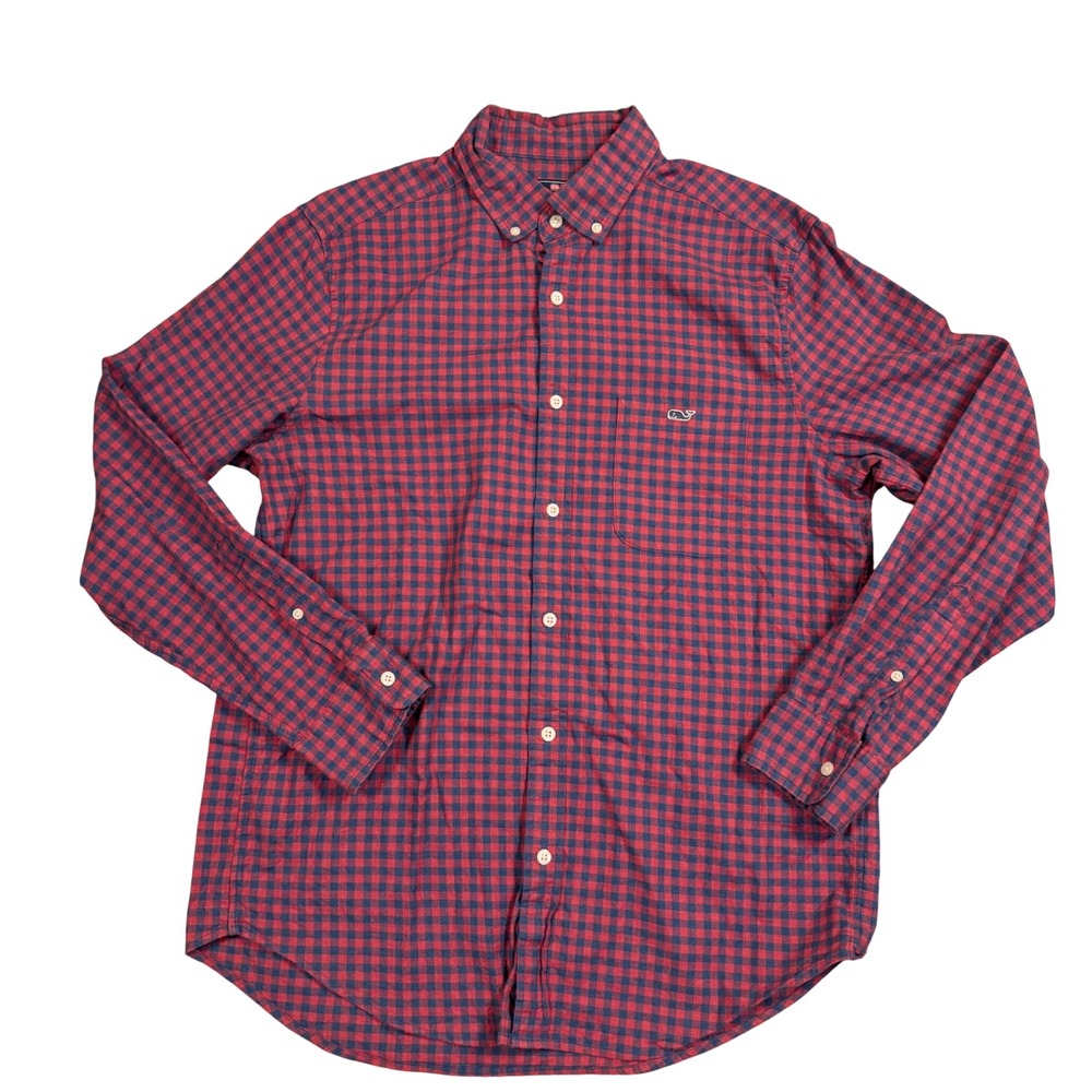 Vineyard Vines Mens Classic Fit Tucker Shirt Red Navy Gingham Button Down Medium